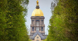 The golden dome on top of the University of Notre Dame’s main building will be regilded after commencement ceremonies May 19-21.